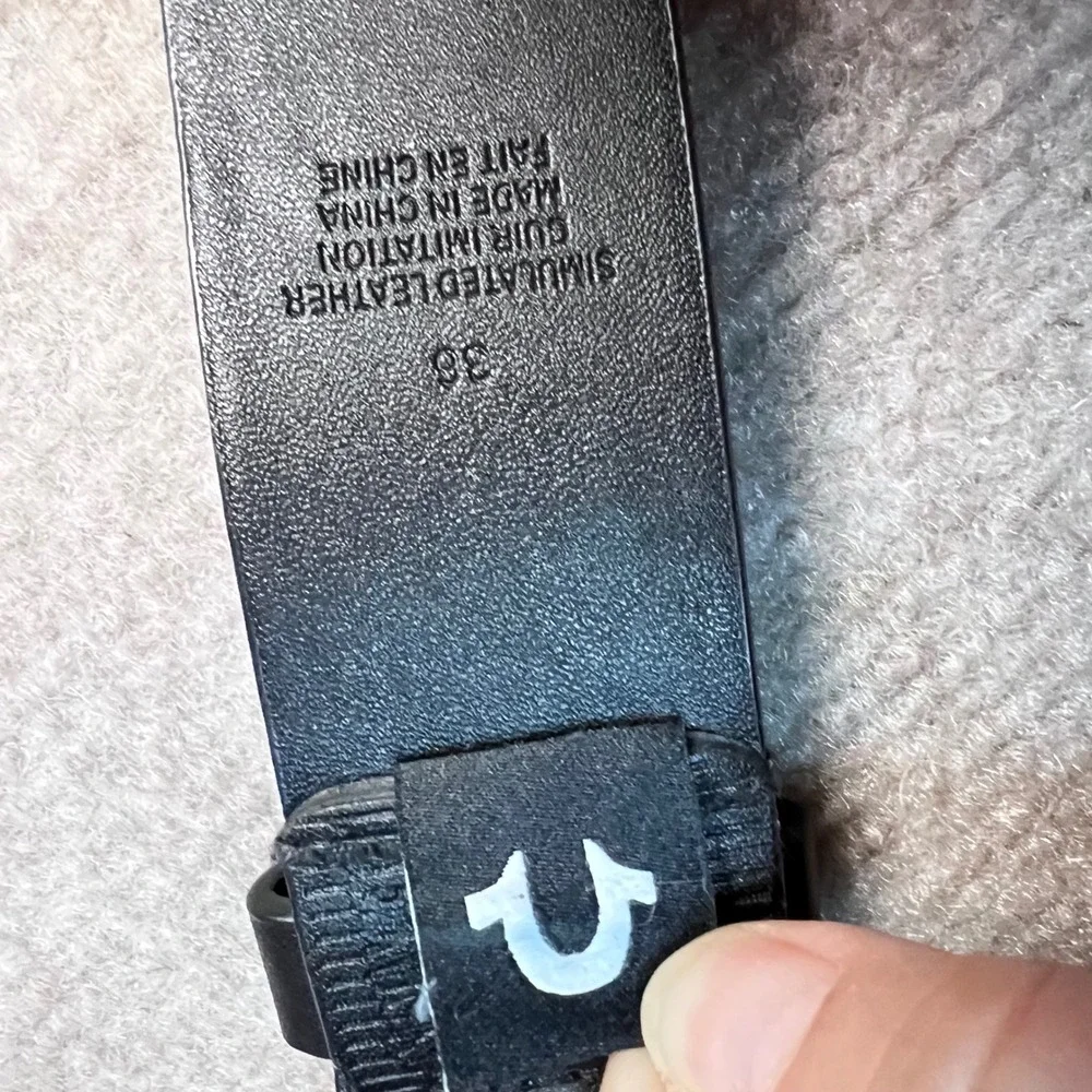 True Religion Belt Mens 36 Black Embossed Logo Faux Leather Streetwear Goth